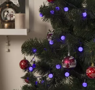 Гирлянда "Нить" уличная с насадками "Шарики большие d=2,5 см" 10 м, LED-100-220V, 8 режимов, нить тёмная, свечение фиолетовое