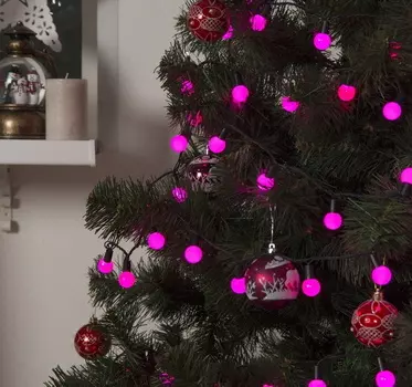 Гирлянда "Нить" уличная с насадками "Шарики большие d=2,5 см" 10 м, LED-100-220V, 8 режимов, нить тёмная, свечение розовое