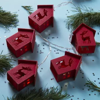 Гирлянда с насадками на батарейках Красные Домики с Оленем 1.5 м