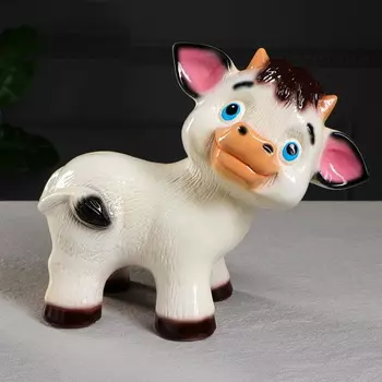 Глянцевая копилка Бычок цвет белый , 21 см