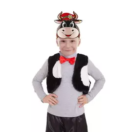 Карнавальный костюм «Бычок», плюш, мех, шапка, жилет, галстук-бабочка
