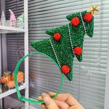 Карнавальный ободок на голову новогодний Ёлочка с красным