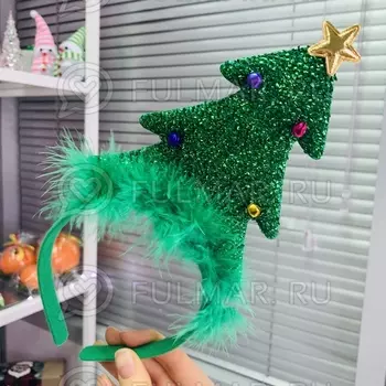 Карнавальный ободок на голову новогодний Ёлочка с бубенцами