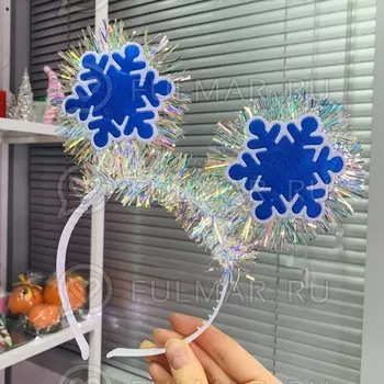 Карнавальный ободок на голову новогодний Снежинка на пружинках цвет: синий