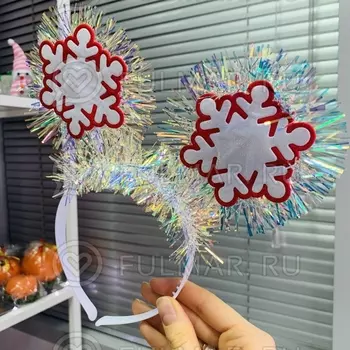 Карнавальный ободок на голову новогодний Снежинка на пружинках цвет: красный