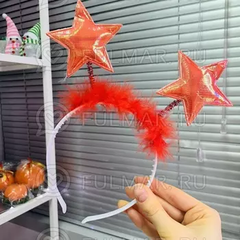 Карнавальный ободок на голову новогодний Звёздочки на пружинках цвет: коралловый