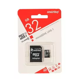 Карта памяти Smartbuy microSD, 32 Гб, SDHC, UHS-I, класс 10, с адаптером SD