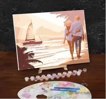 Картина по номерам на холсте с подрамником «Пара. Прогулка по пляжу», 40х30 см
