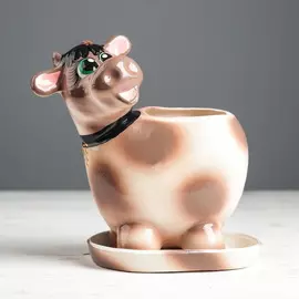 Кашпо для цветов"Коровка коричневая-бежевая" 1 л