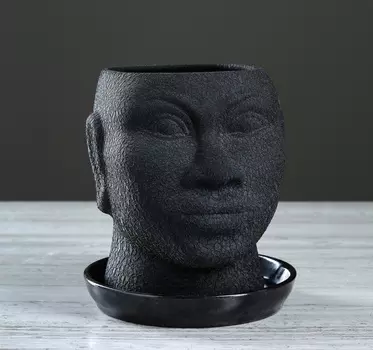 Фигурное кашпо-голова горшок для цветов "Африканка Ама" 1.4 л, цвет чёрный