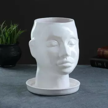 Кашпо керамическое фигурное Голова 24*19 см белое