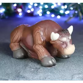 Копилка "Атакующий бык" символ 2021 с рогами 14х26 см, цвет: коричневый