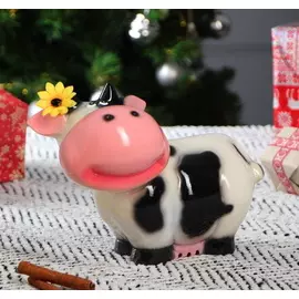 Копилка "Коровка Зорька с подсолнухом ", глянец, бело-чёрная, 18 см символ 2021