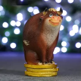 Копилка "Любопытный Бык на монетах" символ 2021 год, коричневый,