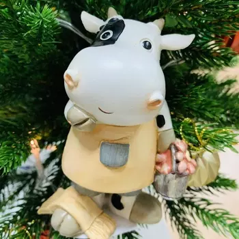 Корова с ведерком Цветок стильный сувенир новогодний 11,5х5,5х8 см