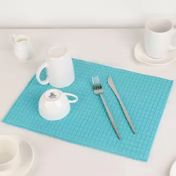 Коврик для сушки посуды 30*40 см, микрофибра, цвет голубой