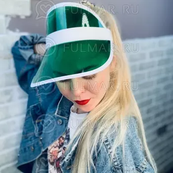 Козырёк от солнца на голову пластиковый прозрачный Зелёный