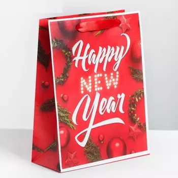 Красный Пакет ламинированный вертикальный Happy New Year 18 x 23 8 см