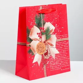 Красный Пакет ламинированный вертикальный «С Новым Годом» 18 x 23 8 см