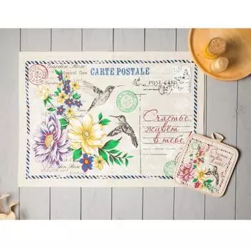 Кухонный набор полотенце 45*60 и прихватка 18*18 Открытка Птичка