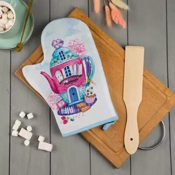 Кухонный набор варежка-прихватка 20*28см и лопатка деревяная Любимой мамочке