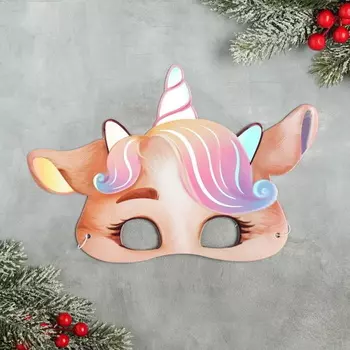 Маска на резинке карнавальная новогодняя "Коровка", голографическая 26,8 х 17,9 см