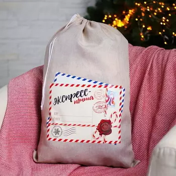 Мешок Деда Мороза «Экспресс-почта» холщовый, с местом для подписи 40х60см