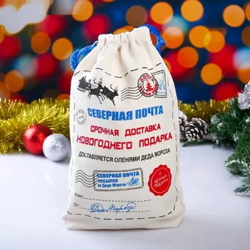 Мешок новогодний для подарков от Деда Мороза Северная почта 40х28 см