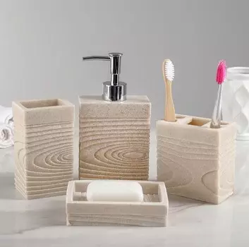 Набор аксессуаров для ванной комнаты, 4 предмета: дозатор, мыльница, 2 стакана "Пляж"