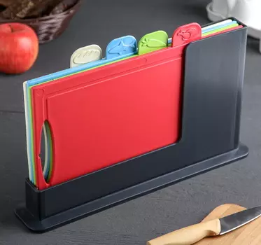 Набор досок разделочных с маркерами на подставке, 4 шт