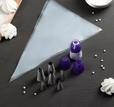 Набор кондитерский 15 предметов: 5 кондитерских мешков, 6 насадок, адаптер