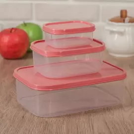Набор контейнеров пищевых, прямоугольных, 3 шт: 150 мл; 500 мл; 1,2 л, цвет коралловый