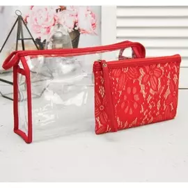 Набор косметичек 2 в 1, отдел на молнии "Кружева Франсуа" цвет красный