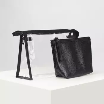 Набор косметичек 2 в 1, отдел на молнии, цвет чёрный