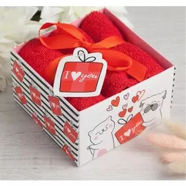 Набор махровых полотенец на 14 февраля "I love you" 30х30 см, 3 штуки цвет: красный