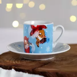 Набор новогодний «Вместе теплее Телята», кружка 70 мл и блюдце