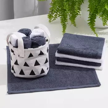 Набор полотенец в корзинке "Треугольники" 30*30 см-5 шт, серый/белый