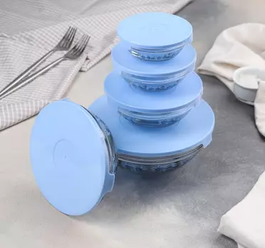 Набор стеклянных салатников с крышками Синева, 5 шт