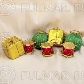 Набор украшений пластик 7 шт "Цирк" (2 шара,3 барабана,2 подарка)