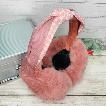 Наушники утеплённые складные Розовые с ободком-узлом Lolita