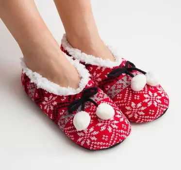 Носки-тапочки женские «Новогодние», размер 36-37 красные с бунечиками