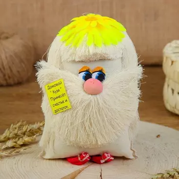 Оберег Домовой Кузя с желтым цветочком «счастье и достаток»