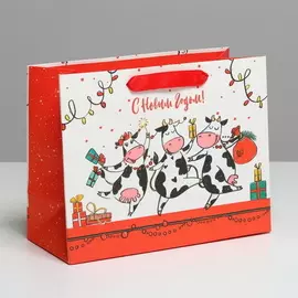 Пакет ламинированный горизонтальный «С Новым годом» Весёлые Коровки символ 2021