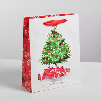 Пакет ламинированный вертикальный «Акварельный рисунок с Новым годом» Ёлочка 31 40 9 см цвет: белый-красный