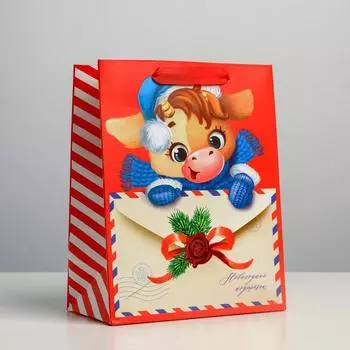 Пакет ламинированный вертикальный Милый бычок с письмом