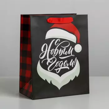 Пакет ламинированный вертикальный «С Новым годом», 18 23 10 см красный-черный