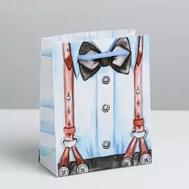 Пакет подарочный ламинированный Джентельмен цвет: белый-голубой 18х23х8 см