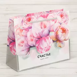 Пакет подарочный ламинированный горизонтальный Счастье ждет тебя Пионы 22 17,5 8 см