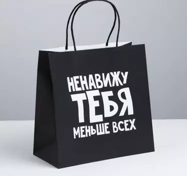 Пакет подарочный «Ненавижу тебя меньше всех», 22 х 22 х 11 см чёрный