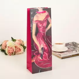 Пакет подарочный под бутылку женский с блёстками Марго 13 х 8 х 36 см